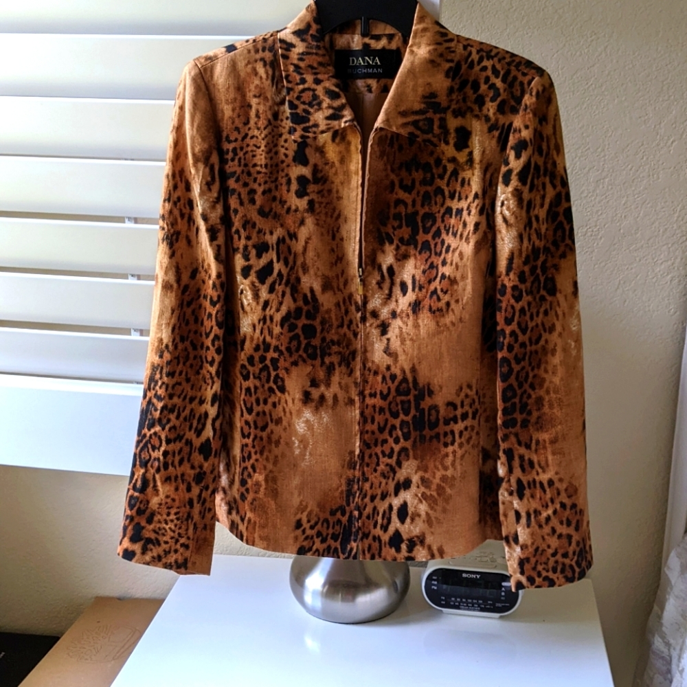 🔥DANA BUCHMAN LEOPARD ANIMAL PRINT 100% LINEN LINED JACKET